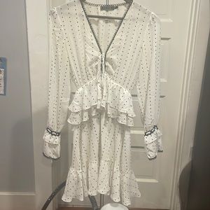 Setre white square dot dress with ruffles